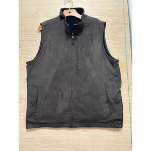 Weatherproof Mens Large Brown Suede Like Full Zip Vest Lined